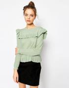 Asos Sweater With Ruffle Detail - Mint