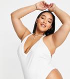 Asos Design Curve Recycled T Back Swimsuit In White