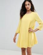 Frnch Swing Dress With Puff Sleeves - Yellow