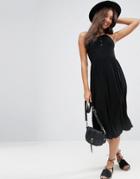 Asos Smock Midi Dress With Popper Details - Black