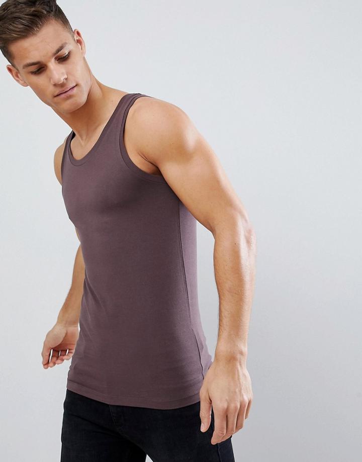 Asos Design Muscle Fit Tank In Brown-purple