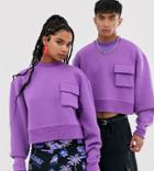 Collusion Unisex Cropped Sweatshirt With Pocket In Purple