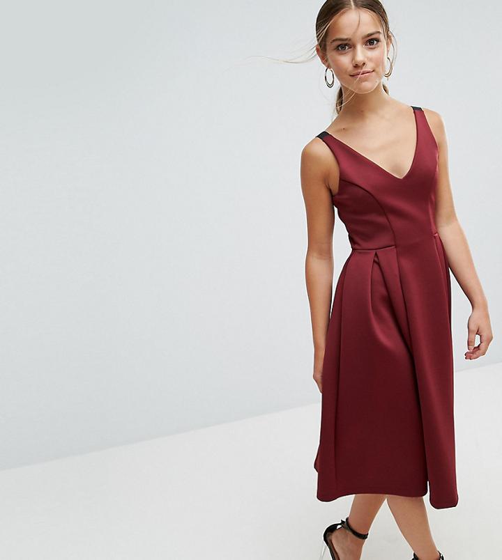 Asos Petite High Apex Seamed Scuba Midi Dress - Red