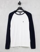 French Connection Raglan Long Sleeve Top In White & Navy