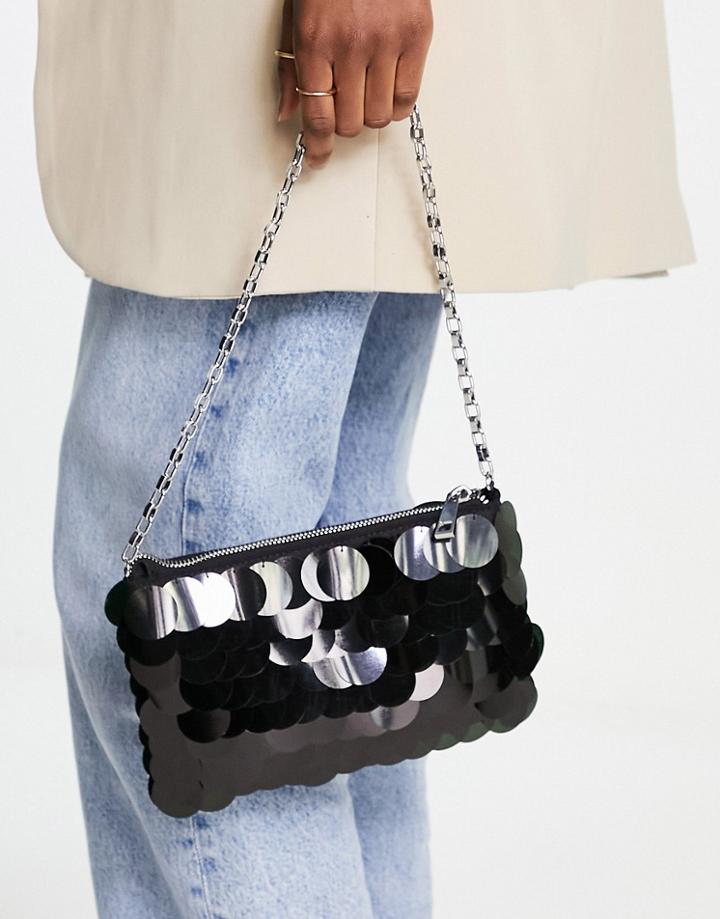 Topshop Gina Sequin Shoulder Bag In Black-yellow