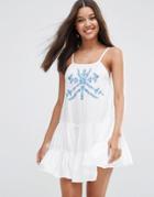 Asos Embroidered Tiered Swing Beach Dress - White