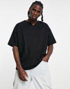 Asos Design Oversized Notch Neck T-shirt In Black