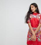 Asos Tall Premium Mini Embroidered Dress - Red