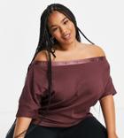 River Island Plus Off Shoulder Bardot Coordinating Lounge Top In Dark Pink