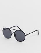 Asos White Metal Round Sunglasses In Black - Black