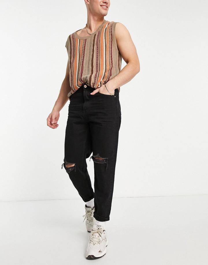 Bershka Loose Fit Jeans With Rips In Black
