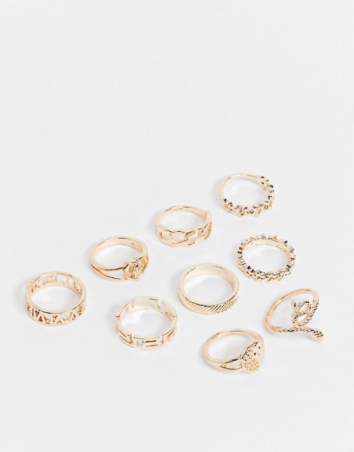 Ego Stacking Ring Multipack In Mixed Designs In Gold