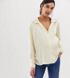Asos Design Maternity Relaxed Satin Long Sleeve Shirt - Cream