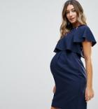 Asos Maternity Double Layer Mini Wiggle Dress With Angel Sleeve - Navy