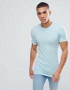 Asos Design Longline Muscle Fit T-shirt With Crew Neck In Blue - Blue