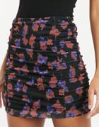 Asos Design Ruched Mesh Mini Skirt In Dark Floral Print-multi