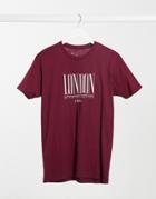 Asos Design Oversized T-shirt With London Logo In Dark Red