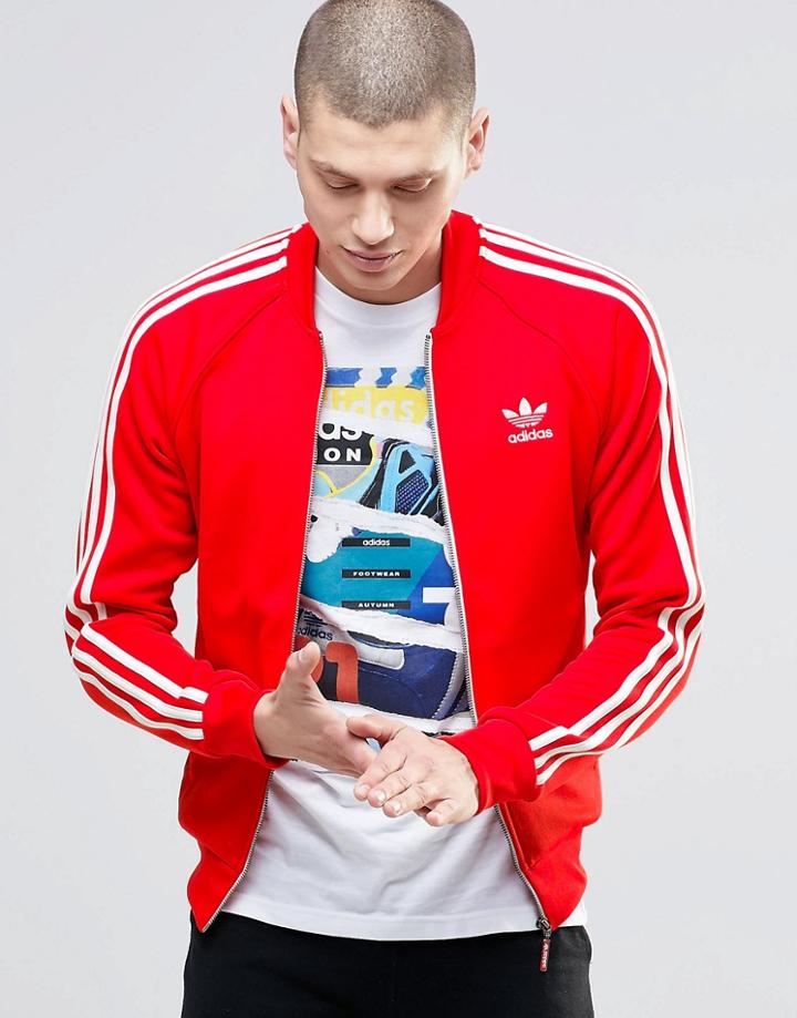 Adidas Originals Three Stripe Track Top - Red