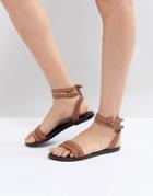 Dune Tan Leather Studded Ankle Strap Sandal - Tan