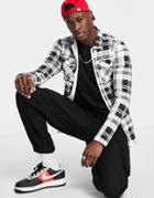Soul Star Muscle Fit Full Zip Check Shirt In Black White