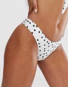 Free Society Polka Dot High Leg Bikini Bottom In White - Multi
