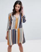 Vila Striped V Neck Dress - Multi