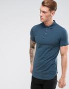 Asos Longline Muscle Polo In Dark Gray With Bound Curved Hem - Gray