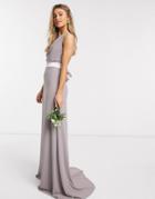 Tfnc Bridesmaid Cowl Neck Bow Back Maxi Dress In Gray-grey