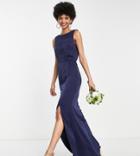 Little Mistress Tall Bridesmaid Satin Maxi Dress With Open Back In Navy