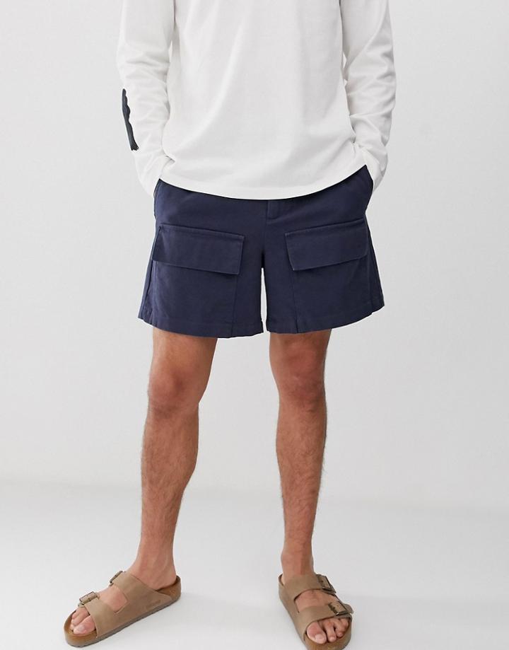 Asos White Boxy Shorts In Dark Navy Canvas