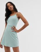 Asos Design Mini Square Neck Sundress In Rib - Green