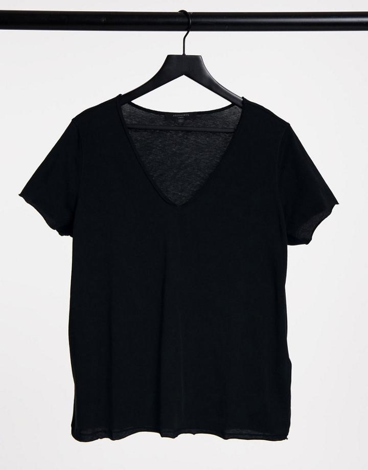 Allsaints Emelyn Tonic V-neck T-shirt In Black