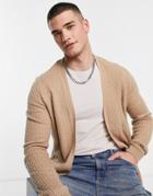 Asos Design Muscle Fit Textured Knit Cardigan In Beige-neutral