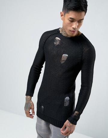 Avior Distressed Sweater - Black