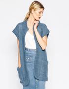 Ganni Longline Knit Cardigan With Oversize Pockets - Provincial Blue