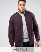 Asos Plus Jersey Bomber Jacket In Burgundy - Red