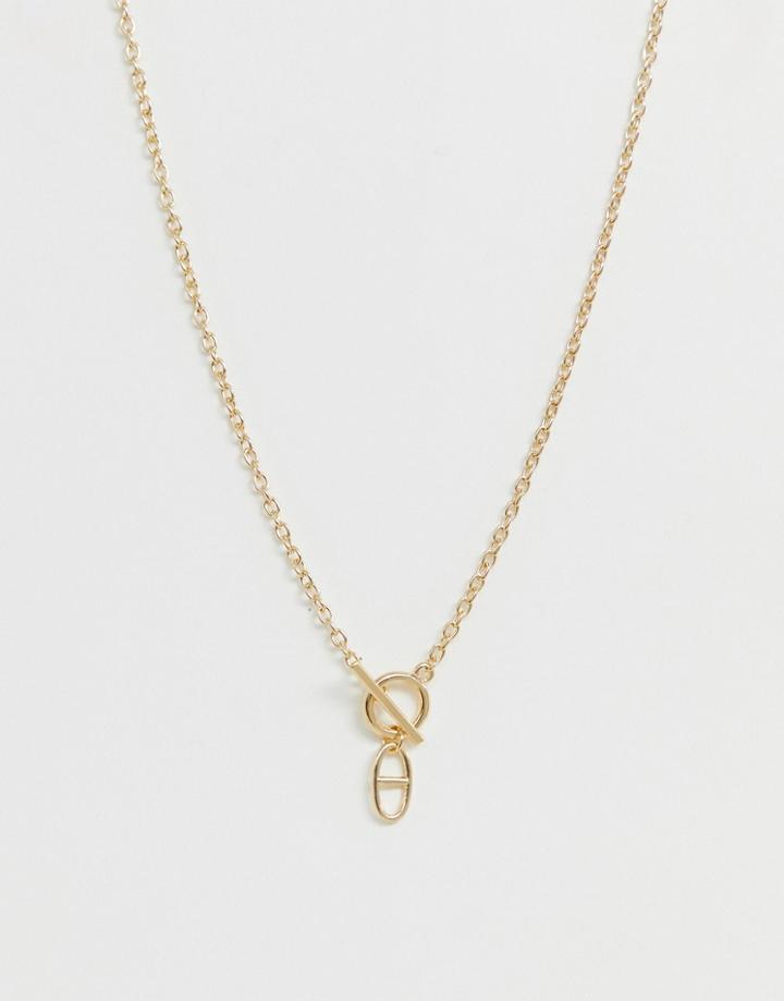 Asos Design Necklace With Toggle And Link Pendant In Gold Tone - Gold