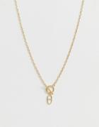 Asos Design Necklace With Toggle And Link Pendant In Gold Tone - Gold