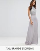 Club L Tall Allover Lace Applique Top Maxi Dress - Gray