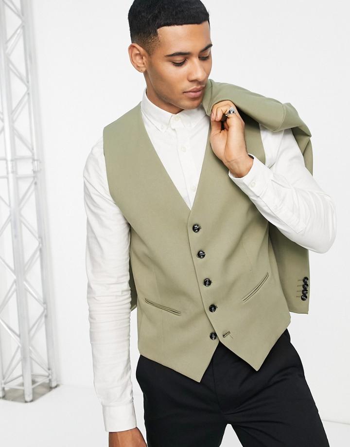 Selected Homme Skinny Vest In Light Khaki-green