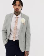 Asos Design Wedding Skinny Blazer In Green Wool Mix With Stripe - Green