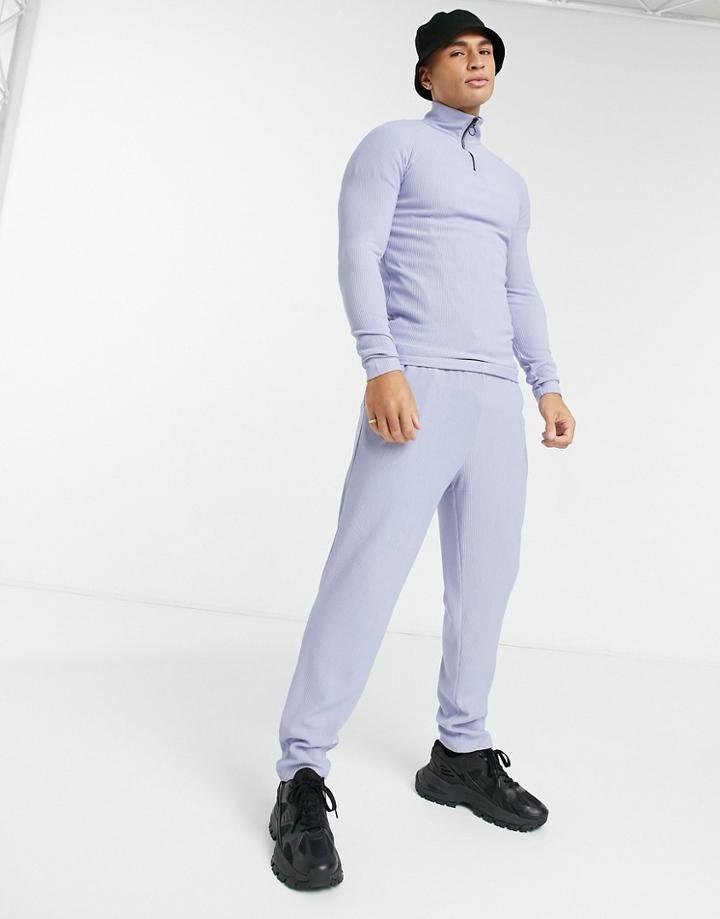 Asos Design Sharp Coordinating Skinny Sweatpants In Rib With Fixed Hem In Light Blue-blues