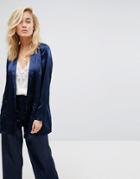 Moss Copenhagen Longline Blazer In Hammered Satin Co-ord - Navy