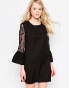 Jovonna Moonphase Dress With Lace Sleeves - Black