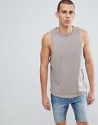 Asos Design Relaxed Tank With Binding And Curve Hem - Beige