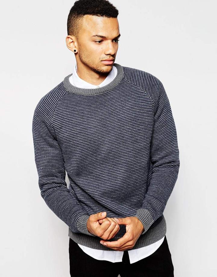 D-struct Pilton Twisted Yarn Ribbed Sweater - Navy