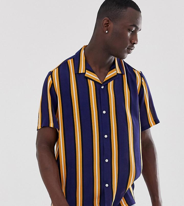 Asos Design Tall Relaxed Fit Stripe Shirt In Navy - Navy
