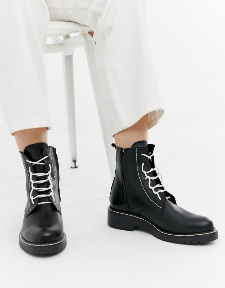 Depp Leather Chunky Lace Up Boots - Black
