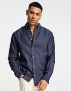 Jack & Jones Long Sleeve Denim Shirt In Dark Blue-navy