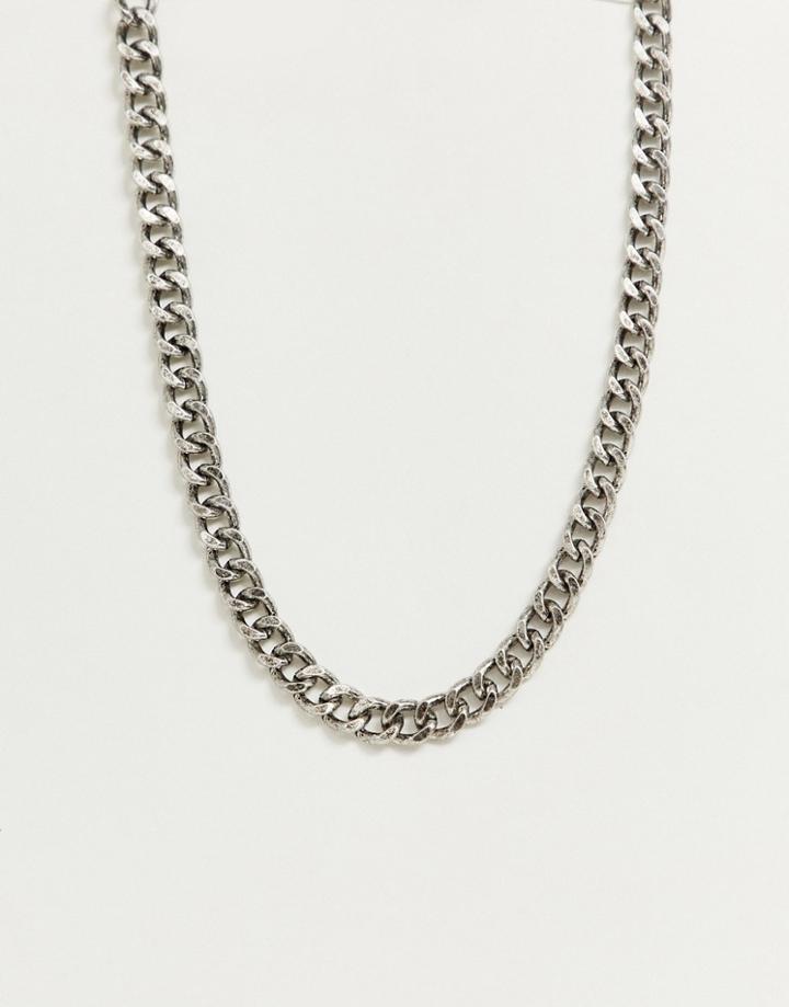 Asos Design Short Chunky Chain In Burnished Silver Tone - Silver
